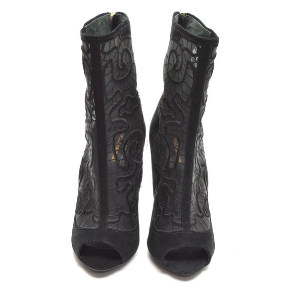 Nicholas Kirkwood Embroidered Mesh and Suede Peep-toe Ankle Boots size 41 - Picture 3 of 7